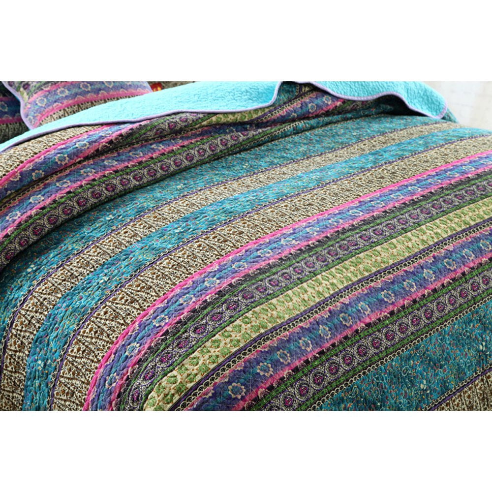 WannaToo King Size Quilt Comforter Cotton Bedding Set With Shams, Vintage Blue