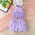 thumbnail image 4 of Amidoa Girls 2 Piece Outfits Summer Clothes Solid Color Cute Tank Top T-Shirt and Shorts Casual Kids Clothing Sets Purple Size 7, 4 of 9