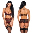 thumbnail image 3 of Conjunto de 3 piezas de lencería sexy de encaje tridimensional de dos colores, 3 of 6