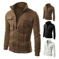 thumbnail image 2 of Skymirror Men Spring Autumn Jacket with Buttons Zipper Closure Solid Color Stand Collar Long Sleeve Casual Jacket Outerwear, 2 of 8