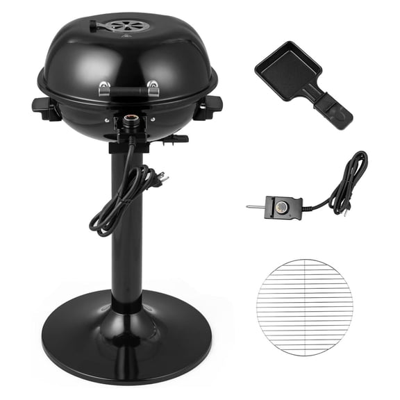 Electric BBQ Grill, Portable Grill with Metal Cooking Grilling Rack, Detachable Temperature Control & Removable Grease Collector, Outdoor Freestanding Grill for Camping &Tailgating (Black)
