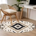 thumbnail image 5 of 3.3ft Round Rug, Boho Black Brown Non-Skid Rubber Backing Large Area Rugs - Living Room Bedroom Home Office, Retro Geometric Southwestern Ethnic Indoor Floor Mat Carpets Washable Rug, 5 of 9