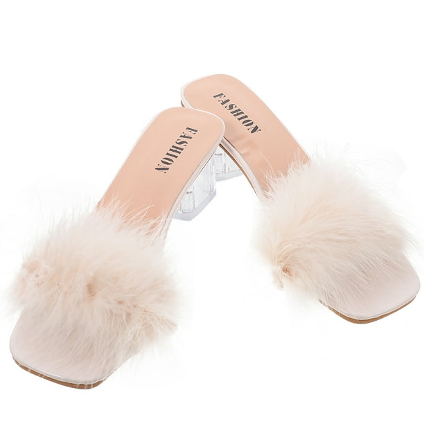 Fluffy deals heeled slippers