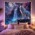 thumbnail image 2 of White Wolf Under Full Moon Waterfall & Cherry Blossoms Mystical Fantasy Art for Wildlife Lovers, Forest Decor Housewarming Gift Tapestry Wall Hanging for Bedroom & Living Room, 2 of 7
