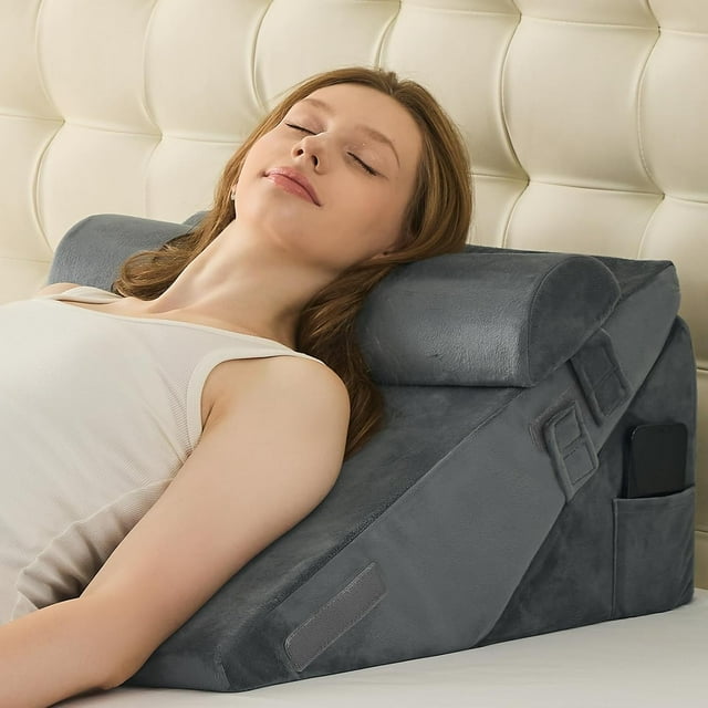 Wedge Pillows for Adult Adjustable Bed Wedge Pillow for Post Surgery Triangle Pillow Headboard with Bolster Cushion for Sleeping Acid Reflux Neck & Back Support and Dark G