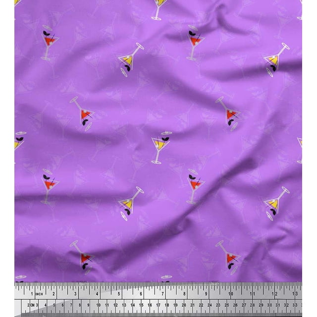 Soimoi Purple Poly Georgette Fabric Glass,Straw & Drinks Summer Designs Print Fabric by the Yard 42 Inch Wide