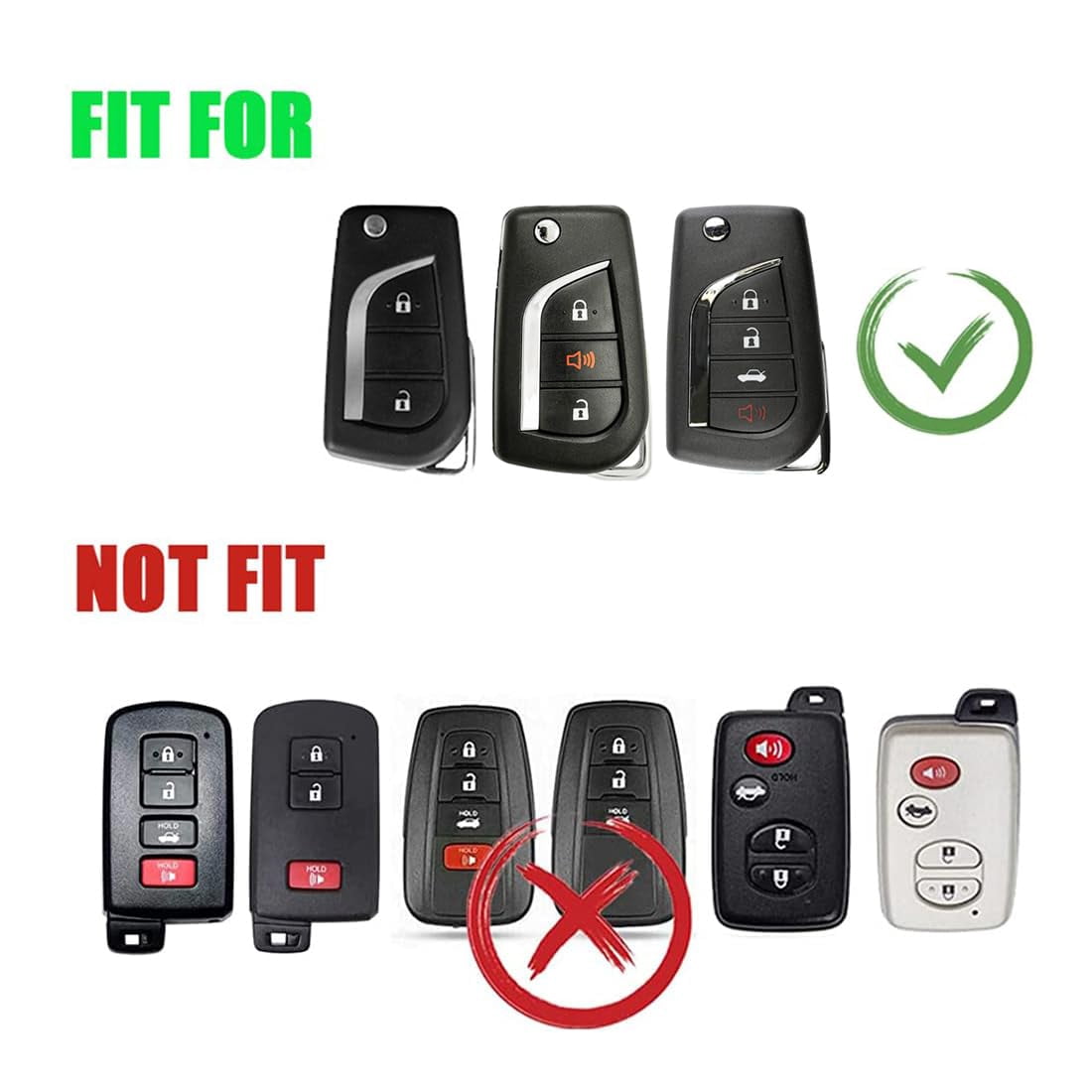 Zinc Alloy Car Key Fob Case Cover Holder Shell Compatible for Toyota 4Runner Avalon C-HR Camry Corolla Fortuner Highlander Levin RAV4 LE Sequoia Sienna Tacoma Tundra Yaris with Keychain