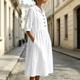 thumbnail image 4 of Bxsruta Womens Midi Dress Casual Button Down Shirt Dress 3/4 Sleeve Collared Flowy Dresses, 4 of 4