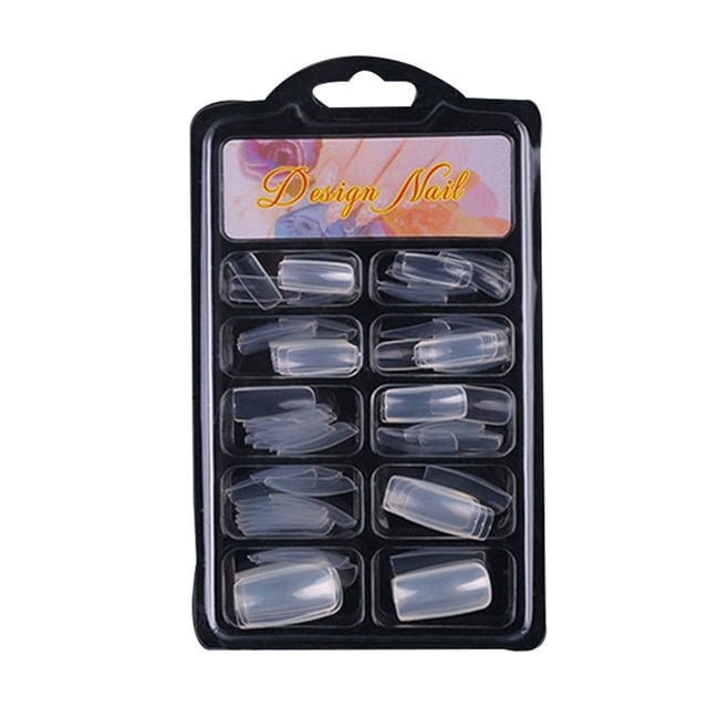 Jumpingount BGVfive100pcs Uñas postizas de plástico francés Color sólido Media cubierta completa Uñas postizas Juegos de manicura transparente 7.5-15 cm Jumpingount MJ12850-01