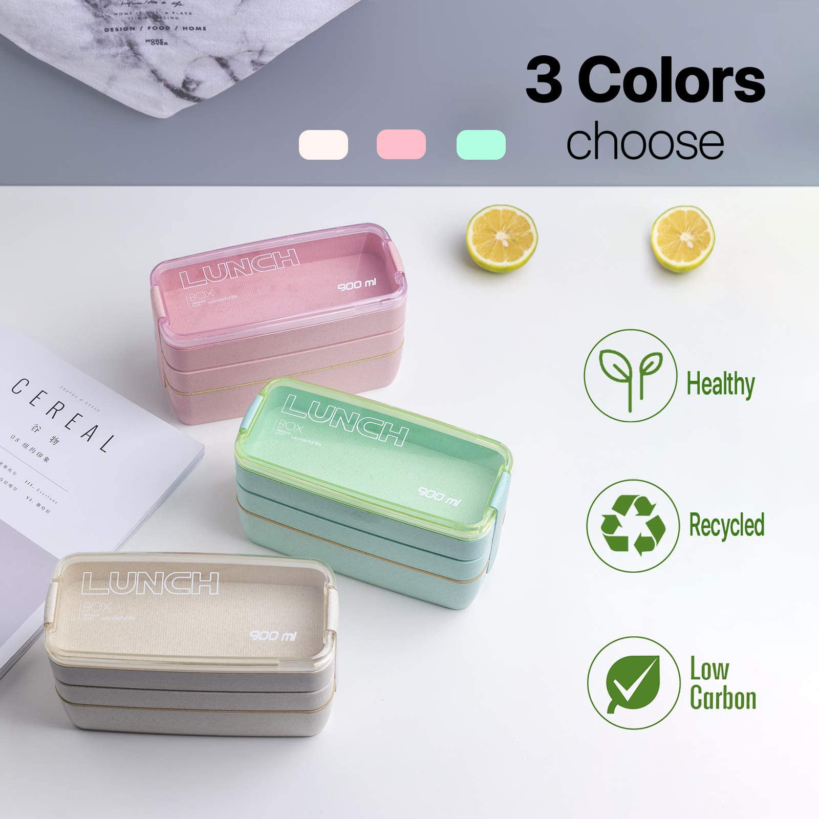 Green 3-In-1 Compartment Leak-proof Bento Box Japanese Lunch Box Kit 11 PCS 