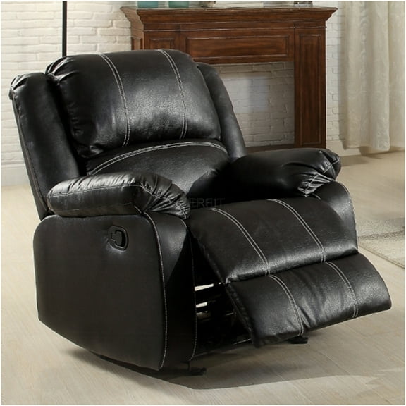 JERFIT Power Recliner Chair with Push-Back Reclining, Padded Armrests, and Pocket Springs for Living Room, Black Faux Leather
