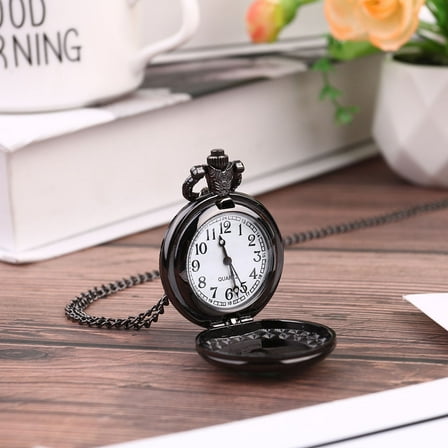 HOOWIFFY 1Pack Pocket Watch Necklace for Women Black Shape Alloy Function Timekeeping present