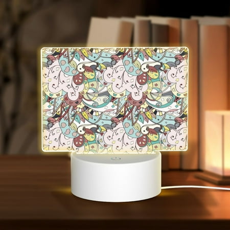 

Noewx Ethnic Colorful Doodle Texture 3D Night LED Light Lamp Base Acrylic Glass Panel USB Cable Lamp Light Display Base Show Stand for Christmas Room Restaurant Bar Shop
