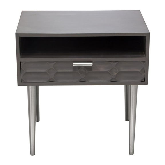 Diamond Sofa PETRAETGR Petra Solid Mango Wood 1-Drawer Accent Table with Nickel Legs, Smoke Grey Finish