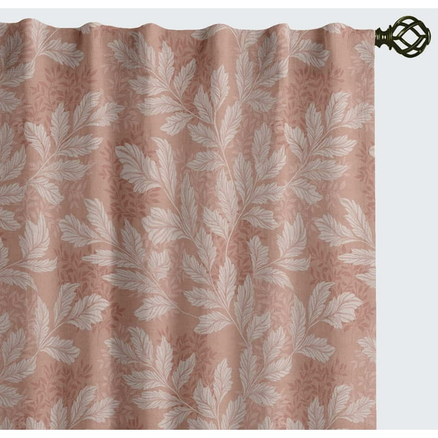 Vargottam Cotton Rod Pocket/Back Tab Curtains - 96" Floor-Length Drapes for Long Doors or Large Windows - Light Filtering, 3-in-1 Header - Set of 2, 52"x96" - Leaves Pattern (Orange)