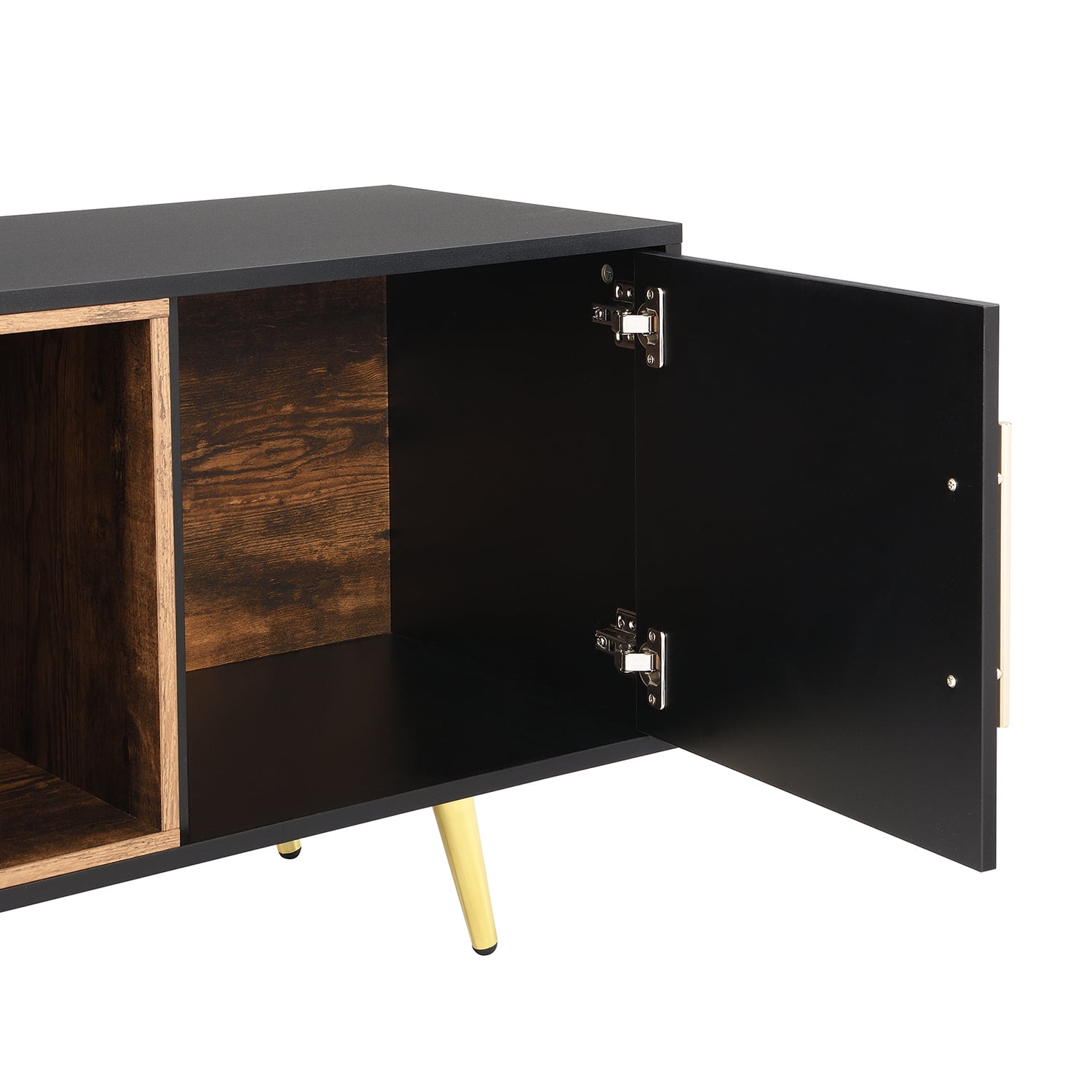 Kadyn Glass Door TV Stand Console, TV Entertainment Center with Golden Metal Handles&Legs for TVs Up to 80", Black Kadyn Glass Door TV Stand Console, TV Entertainment Center with Golden Metal Handles&Legs for TVs Up to 80", Black