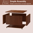 thumbnail image 6 of Fluted Square Coffee Table with Storage Large Wood Center Table with Solid Wood Veneer Top Mid Century Modern Low Coffee Table for Living Room, Rustic Brown, 6 of 8