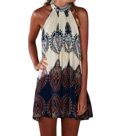 Dresses for Women Sleeveless Halter Tank Ethnic Mini