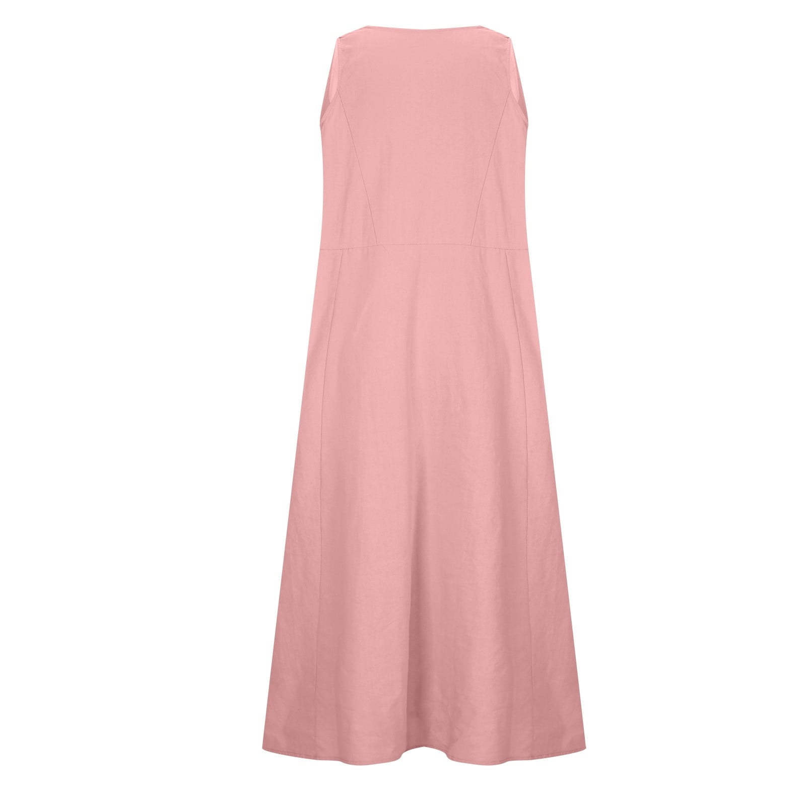 BiZtdJrK Women's Plus Size Summer Dresses Trendy Sleeveless Flowy Maxi Dress Solid Casual Vacation Beach Baggy Sun Dresses with Pockets, Pink, XXXXL