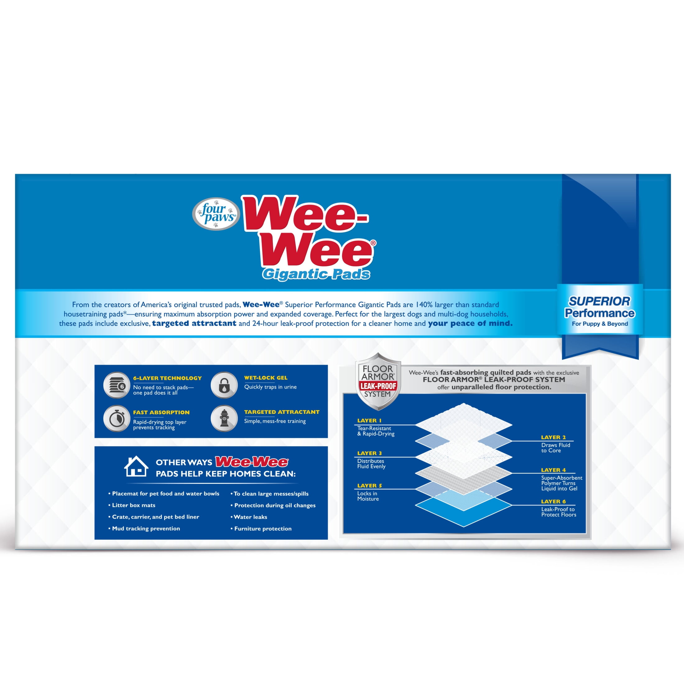 Four Paws Wee-Wee® Superior Performance Gigantic Dog Pee Pads 27.5" x 44" (50 Count)