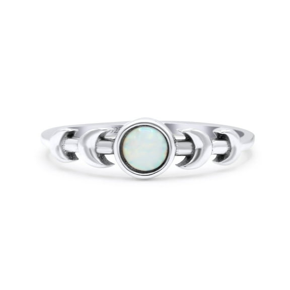 Moon Phases Oxidized Ring Ring Lab Created Opal 925 Sterling Silver Size 5