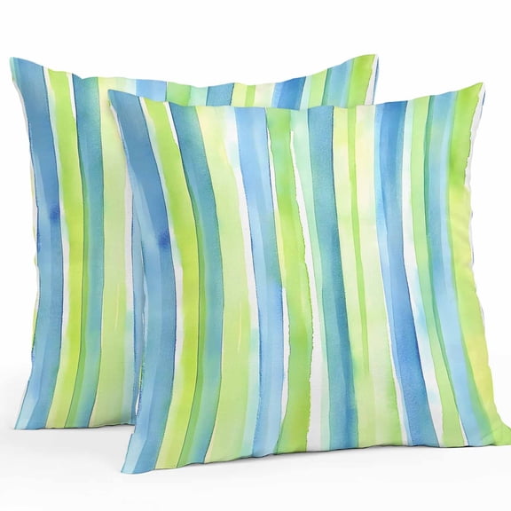 Abstract Art Outdoor Pillow Covers Pack of 2 Blue Green Line Stripes Gradient Modern Art Waterproof Throw Pillow Covers Decorative Cushion Cases for Patio Garden Tent Balcony Couch 24x24 inch