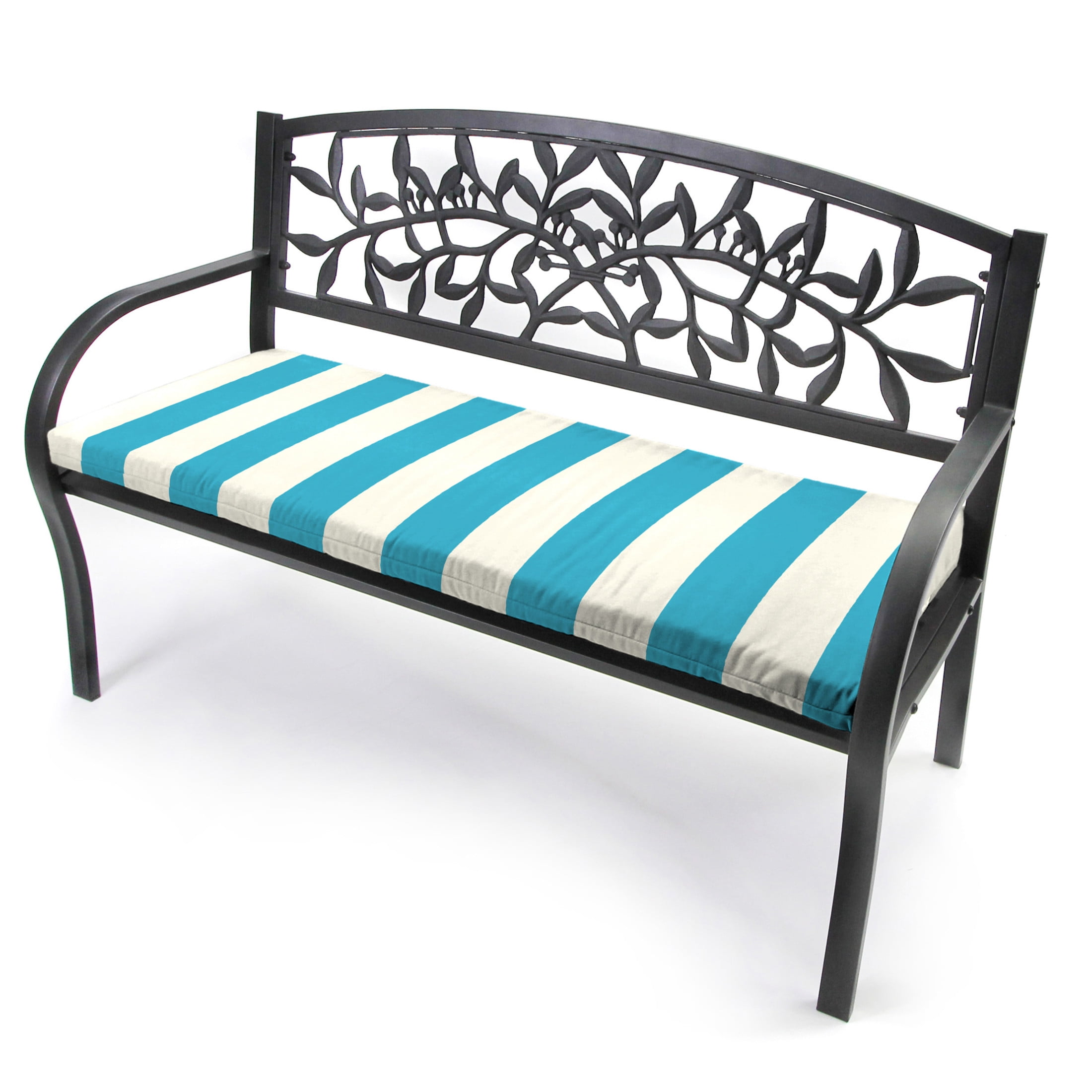 Jordan Manufacturing 48" x 18" Cabana Turquoise Stripe Rectangular Outdoor Settee Swing Bench Cushion with Ties