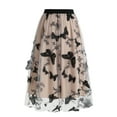 thumbnail image 3 of SWSMCLT Women's Long Skirt High Waisted Tulle Skirt Embroidered Elastic Waist Spring Pleated Tulle Mesh Flowy Apricot Medium, 3 of 4