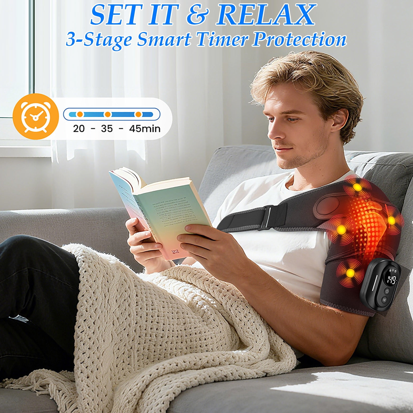WWG Heated Vibrating Massaging Shoulder Pads Wireless Remote Control Magnetic Suction Heating Pad for Neck Pain Relief 5000mAh Battery 5 Speed