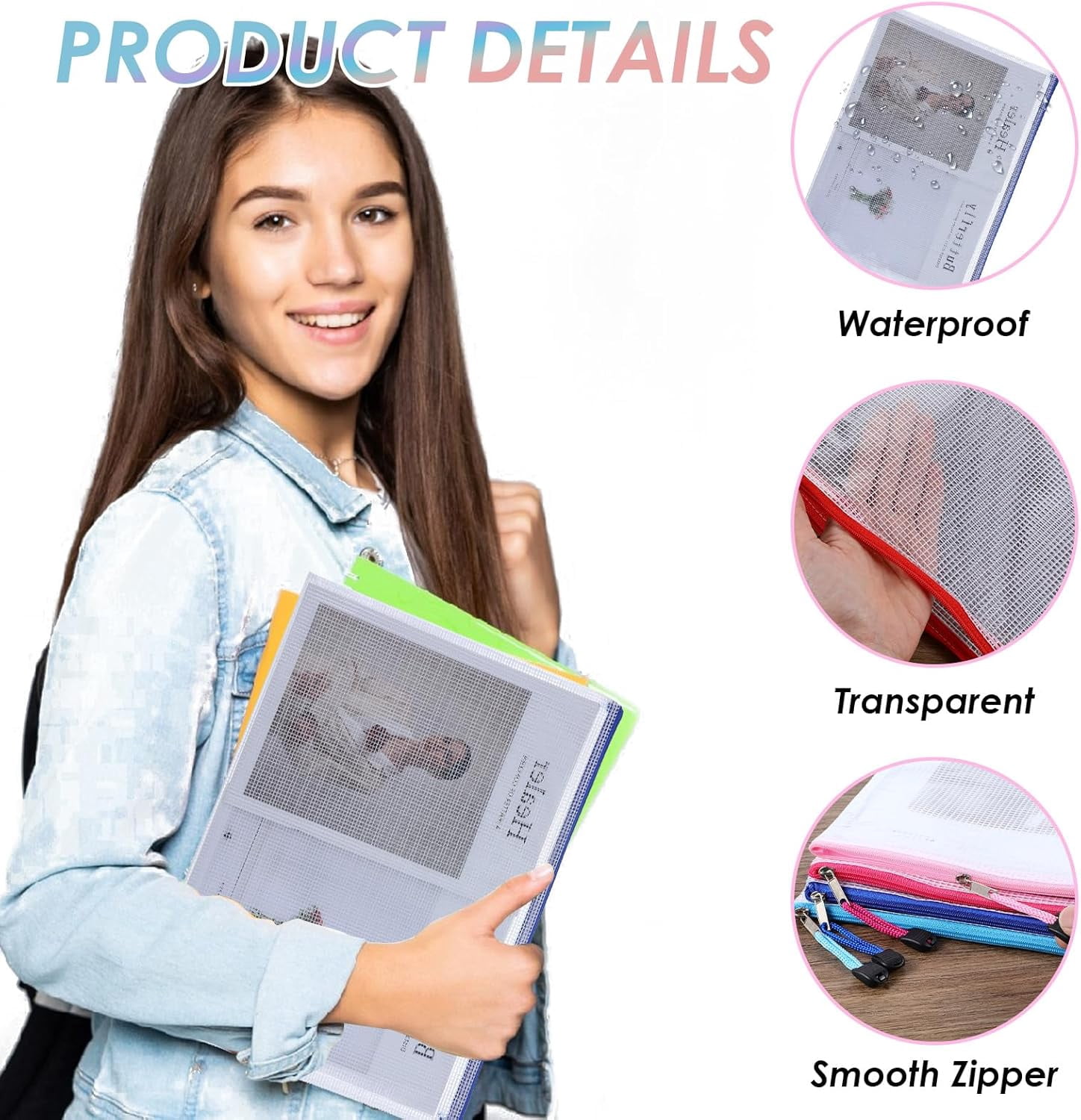 XD5-Extra Large Mesh Zipper Pouch Bags Puzzle Storage Bags A3 17x12 Inches Reusable Zipper Pouches Waterproof 12 Colors File Bags for Office Supplies Puzzles Board Game Storage and-5