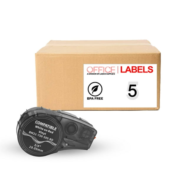 Office Labels Compatible Label Maker Tape, 3/4' x 21', Black on Red, 5 Count, 5 Pack