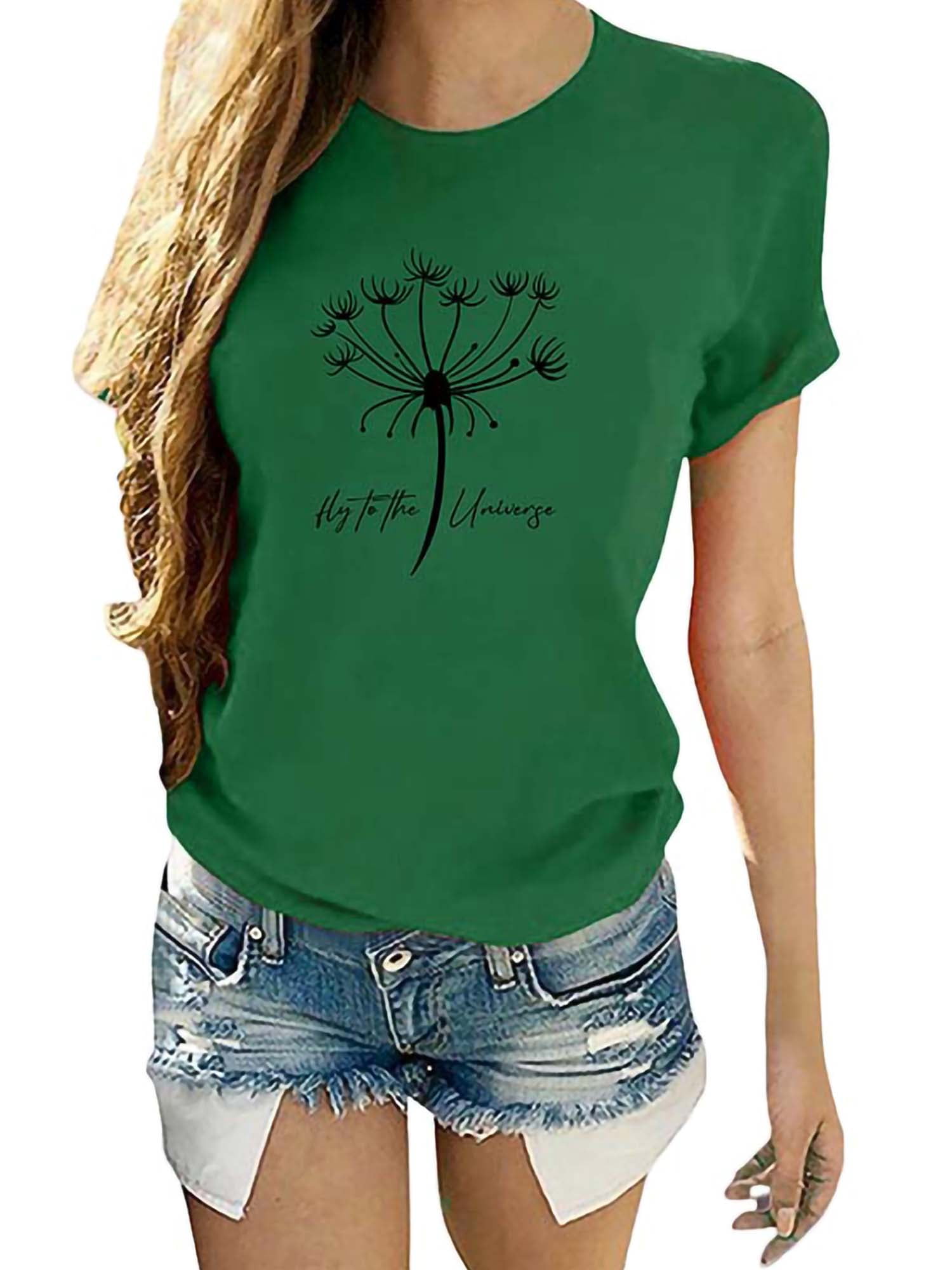 UKAP Ladies T Shirts Short Sleeve Tops Crew Neck Relax Fit Beach Tee Green XL
