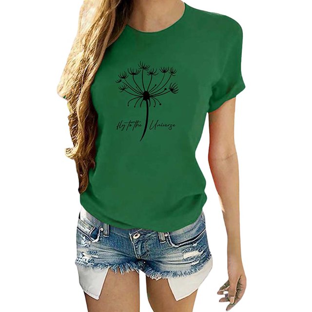 UKAP Ladies T Shirts Short Sleeve Tops Crew Neck Relax Fit Beach Tee Green 2XL