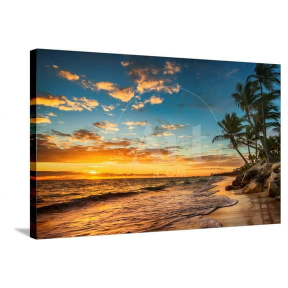 Landscape of Paradise Tropical Island Beach, Sunrise Shot, Scenic Stretched Canvas Wall Art by Valentin Valkov Sold by ArtCom