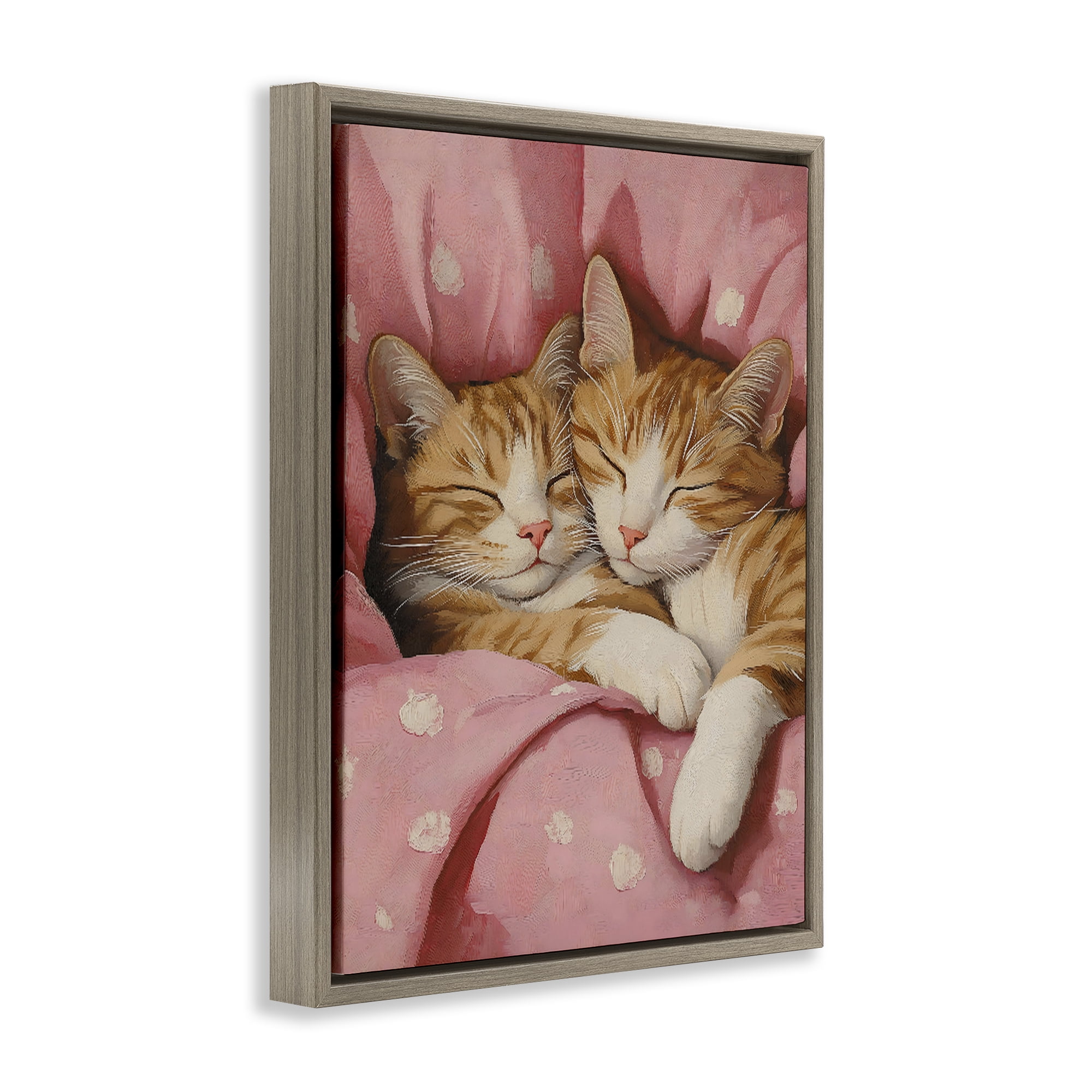 Stupell Industries Sleeping Orange Cats Embrace Brown Framed Floater Canvas Wall Art, design by The Prints Vibe