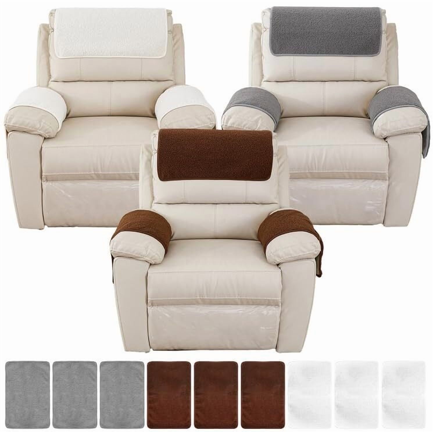 3 Pcs/Set Recliner Covers Armrest Covers for Recliner Chair with Storage Pockets Headrest Cover for Sofa Recliner Protector