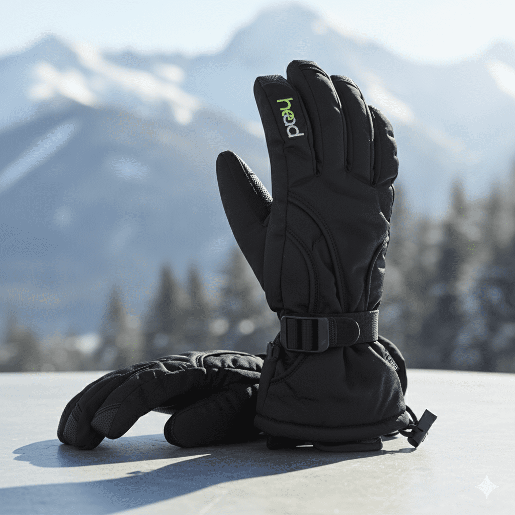 HEAD Unisex Snow Ski Winter DuPont Sorona Gloves w/ Heat Pocket BLACK, M (6-10)