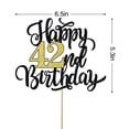 thumbnail image 2 of Topper para pastel Leetaivie 42.º cumpleaños negro y dorado con brillo, 2 of 5