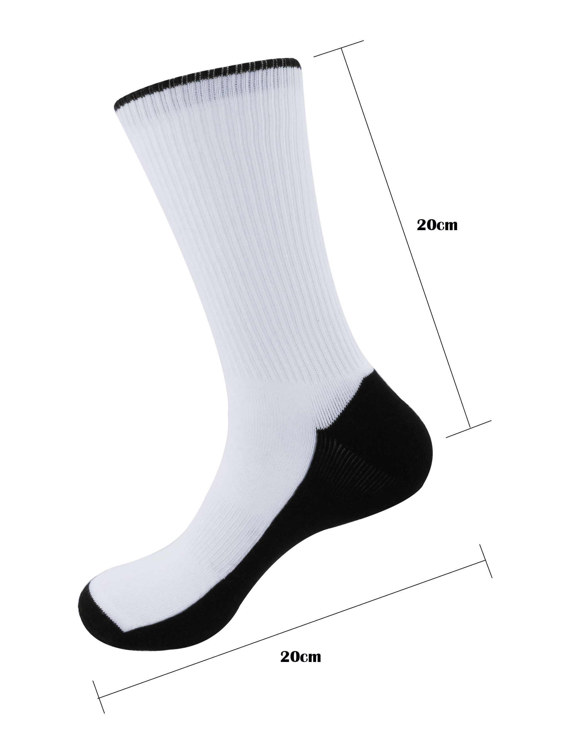 Blank Sublimation Socks SubReady Performance Crew Socks, White Blank Black  Sole, 22x22cm, 12prs 