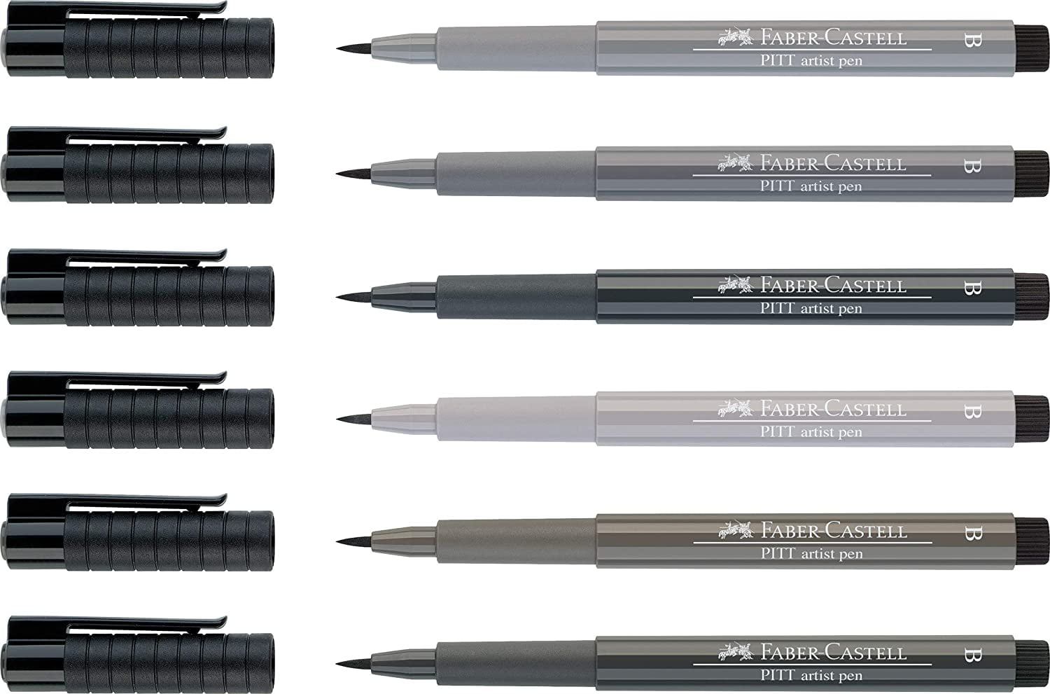 Faber Castell Artist Pitt Brush Pens GREYS Wallet Set of 6 Pens. 