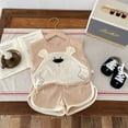 thumbnail image 2 of Coerni Toddler Baby Boys Cotton Cartoon Bear Pattern Tank Tops Shorts with Bear Ear 2 Pcs Set Summer Casual Clothes Hawaii Holiday Set, 2 of 5