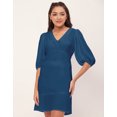 thumbnail image 2 of Moomaya Solid Color Shift Dress, V-Neck Balloon Sleeve Casual Evening Dress, 2 of 8