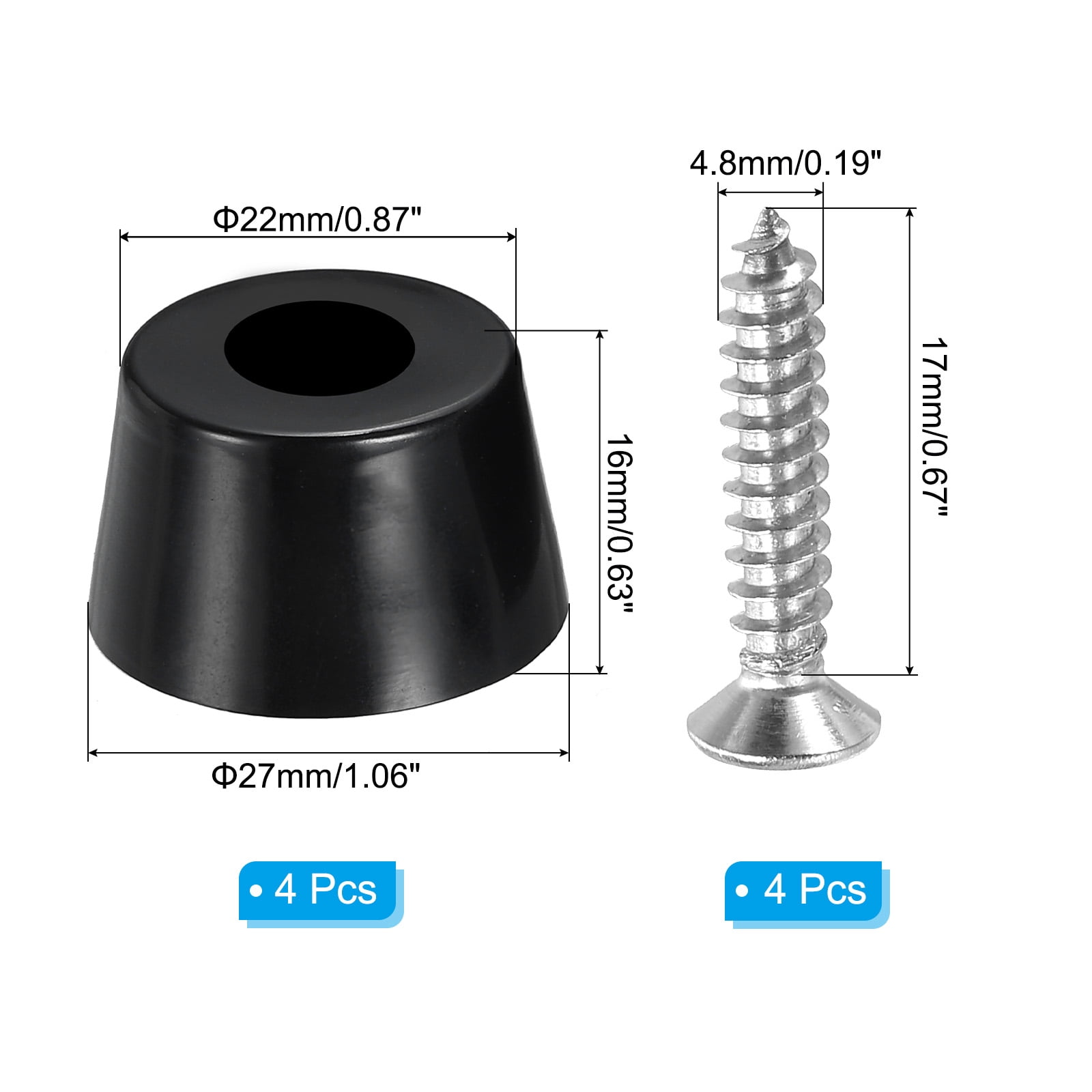 Unique Bargains Cutting Board Feet Round Rubber Bumpers Pads with Screws 0.19"x0.65" 4Pcs