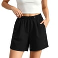 thumbnail image 2 of Costeam Womens Summer Linen Casual Shorts Solid Color Loose Fit Straight Hem with Side Pockets Elastic Waist Lightweight Breathable Soft Relaxed Fit Short Bottoms, 2 of 6