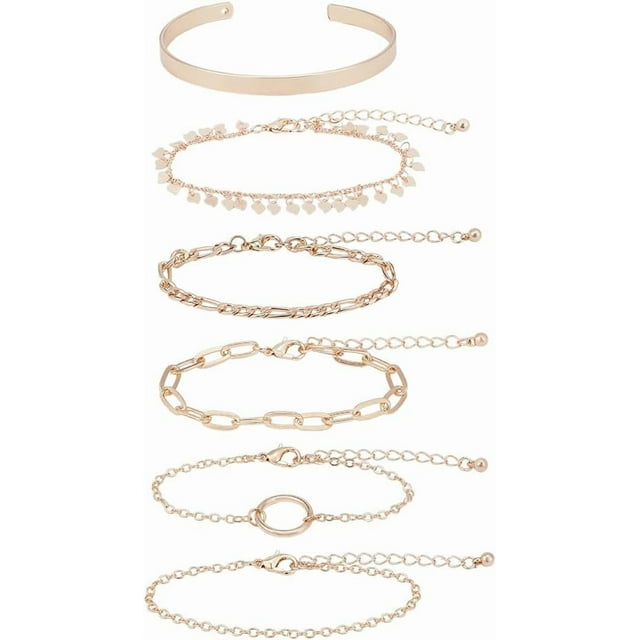 Pulsera de cadena de oro de 6 piezas para mujer