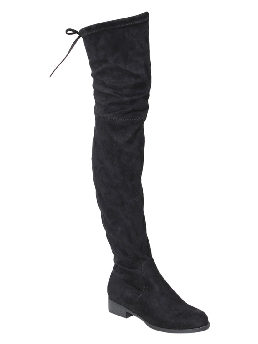 low heel thigh boots
