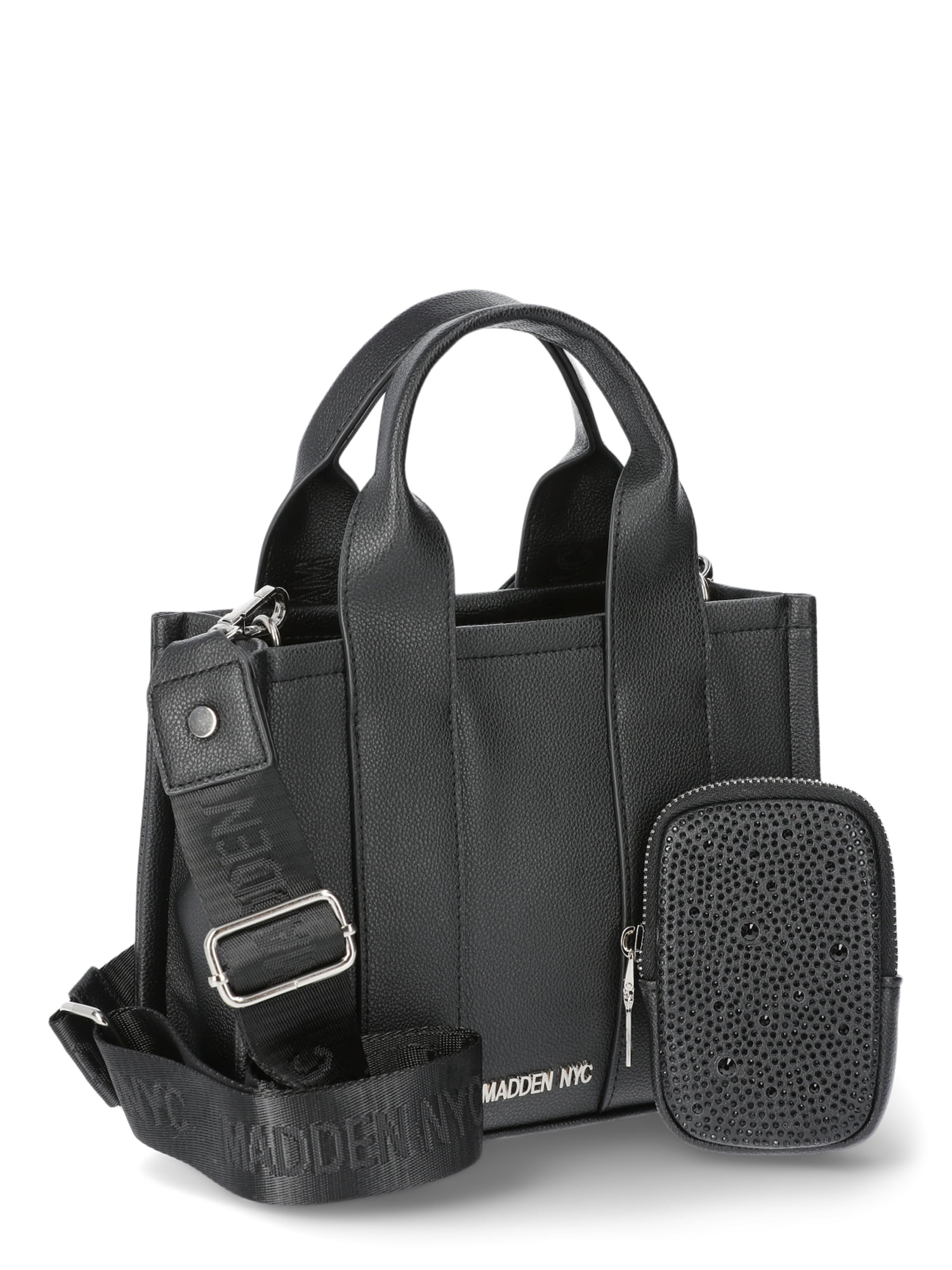 Madden NYC Women's Double Handle Tote with Crossbody Strap, Black