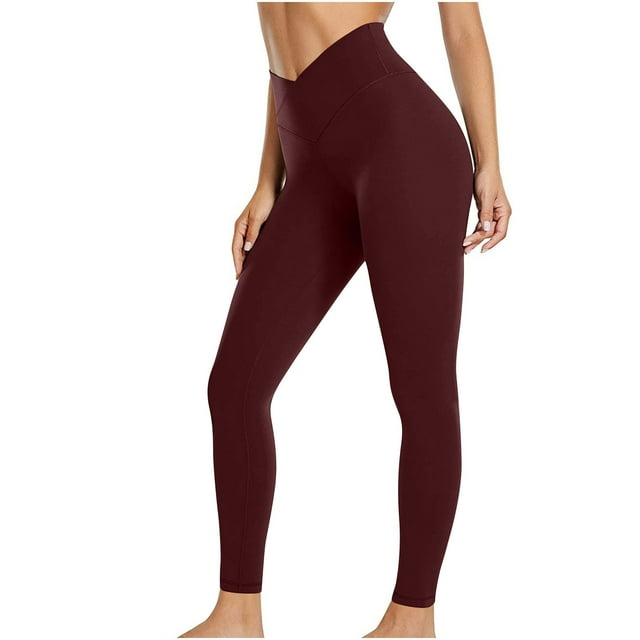 Besolor Womens Crossover Yoga Leggings Seamless High Waisted Compression Running Workout Gym Pants Tights