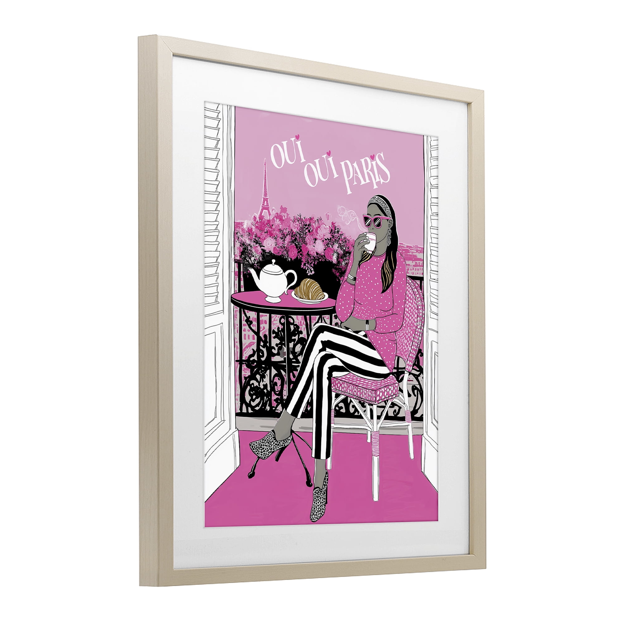 Stupell Industries Oui Oui Parisian Cafe Morning Birch Framed Print Under Glass, design by Jess Stempel