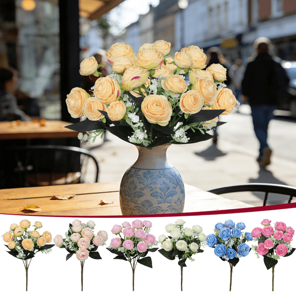 chaungfeng Silk Rose Peony, Artificial Flowers Beautiful Bouquet for Wedding Party Home Decoration Mariage Fake Flower,Yellow